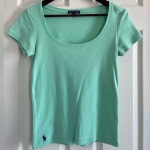 Ralph Lauren Women’s Mint Green Scoop Neck Tee Shirt Size L